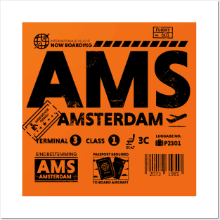 Vintage Amsterdam AMS Airport Code Travel Day Retro Travel Tag Oranje Posters and Art